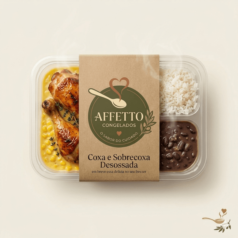 Coxa e Sobrecoxa Desossada Assada com Arroz, Feijão e Creme de Milho