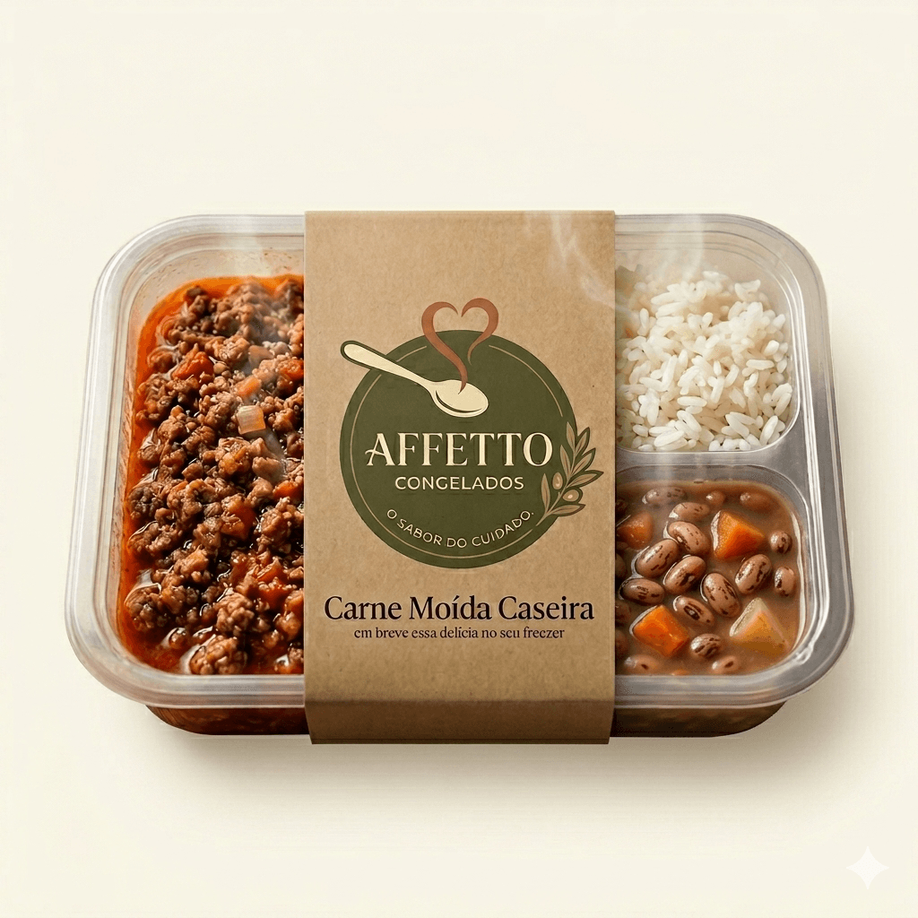 Carne Moída Caseira com Arroz, Feijão, Cenoura e Batata